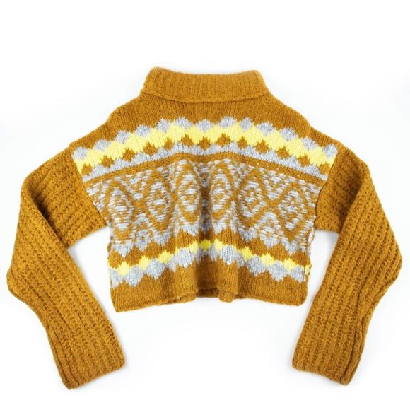 Free People Mustard Wool Mock Neck Cropped Sweater - Picture 2 of 4